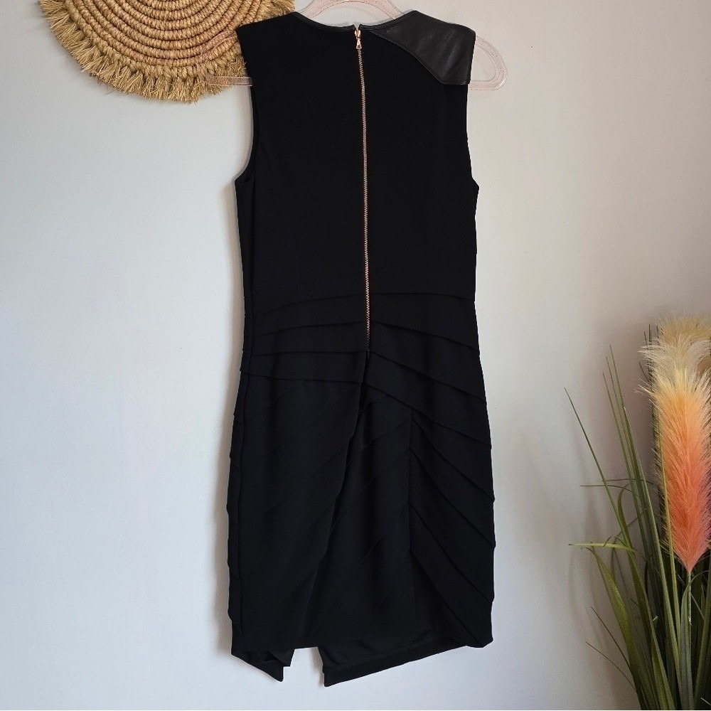 RAG & BONE Black Tiered Asymmetric Leather Accent Sheath Dress SZ 2 Quiet Luxury - Picture 6 of 11